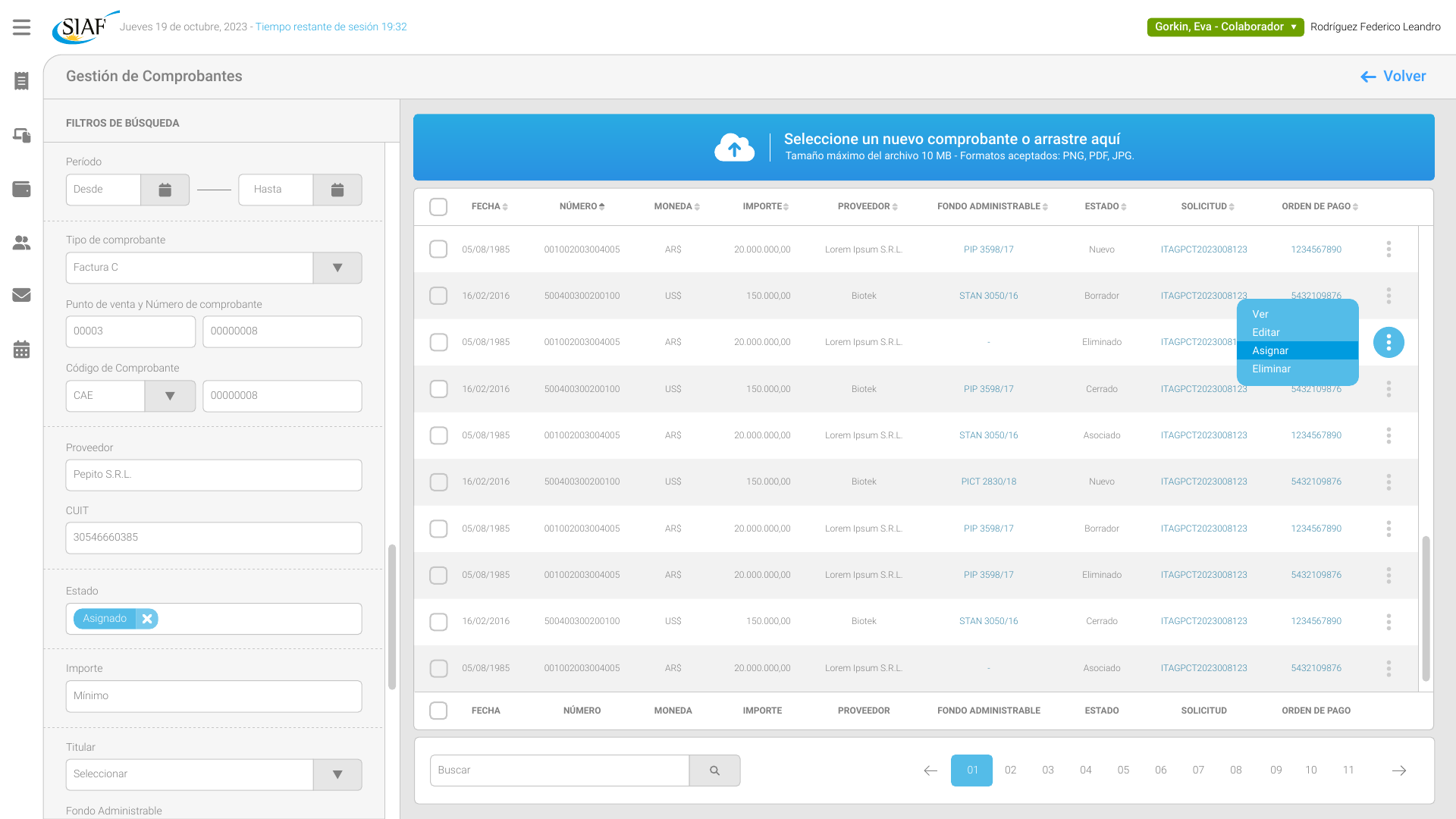 SIAF — diseño de interfaces, pantalla 2