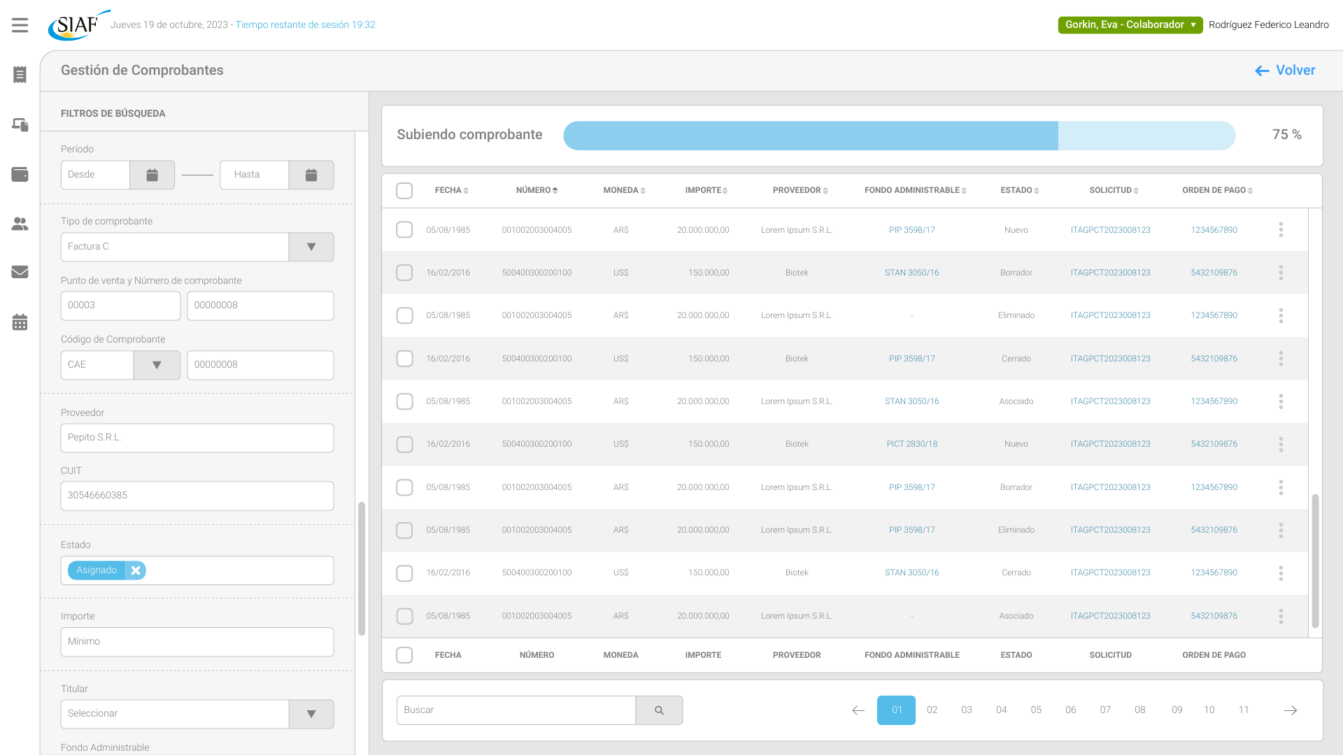 SIAF — diseño de interfaces, pantalla 3
